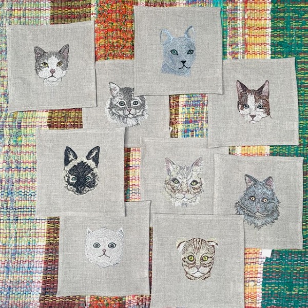 H.P. FRANCE　アッシュペーフランス　猫　キャット　刺繍　大判ストール ネコ×花刺繍ストール | レディース服・レディースファッション